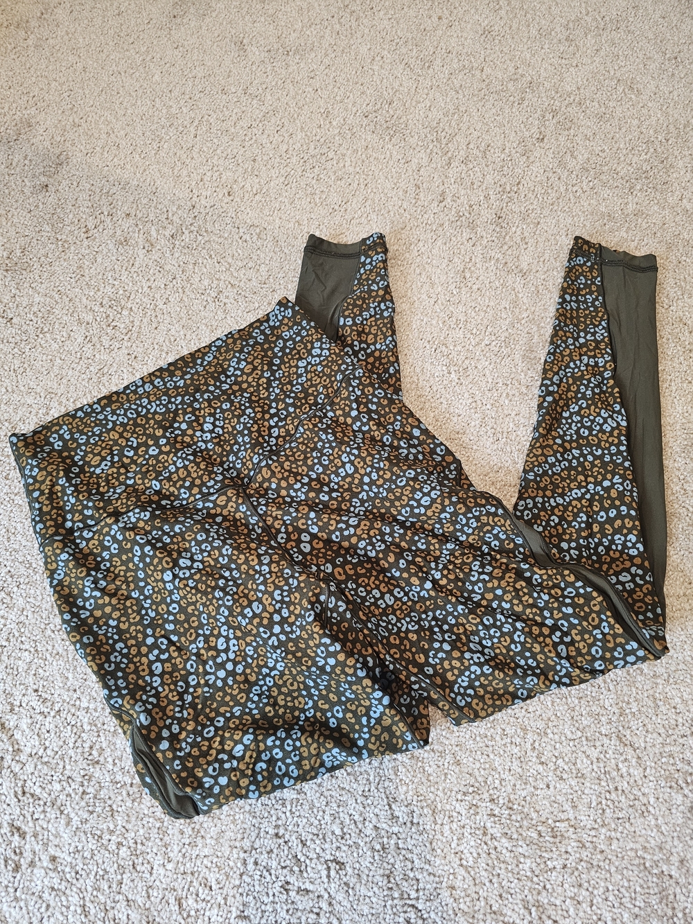 aerie Real Me Mesh Leggings with Blue and Brown Leopard Print